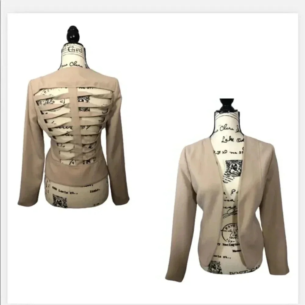 - Just fab festival readyTan Blazer Cutout‎ Bar Back Jacket